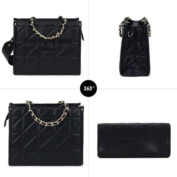 Luxurious Black Quilted Tote Bag with Shoulder Strap - Perfect for Organizing - Picture 6 of 6